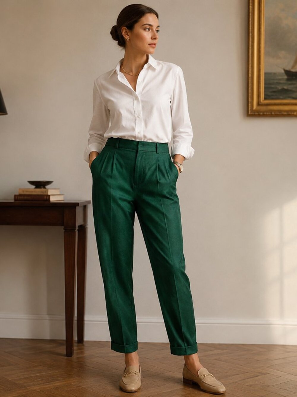 Valerie Stevens 100% Silk Lined Dress Pants Teal Green Size 14 L Tailored Office